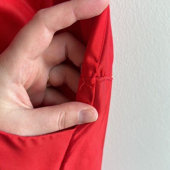 Prom Sherri Hill Red Satin-Finish Dress with Train and High Leg Slit 12 - Picture 9 of 10